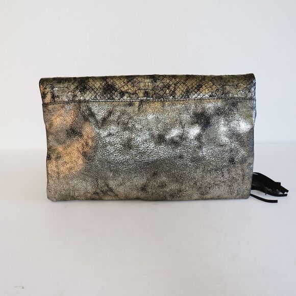 INC International Concepts Metallic Gold Bronze Black Frita Clutch Crossbody - Picture 11 of 16